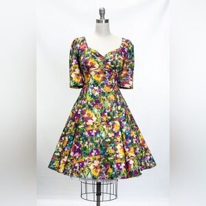 Heart of Haute Breanna Floral Sweetheart Swing Retro Midi Dress Large